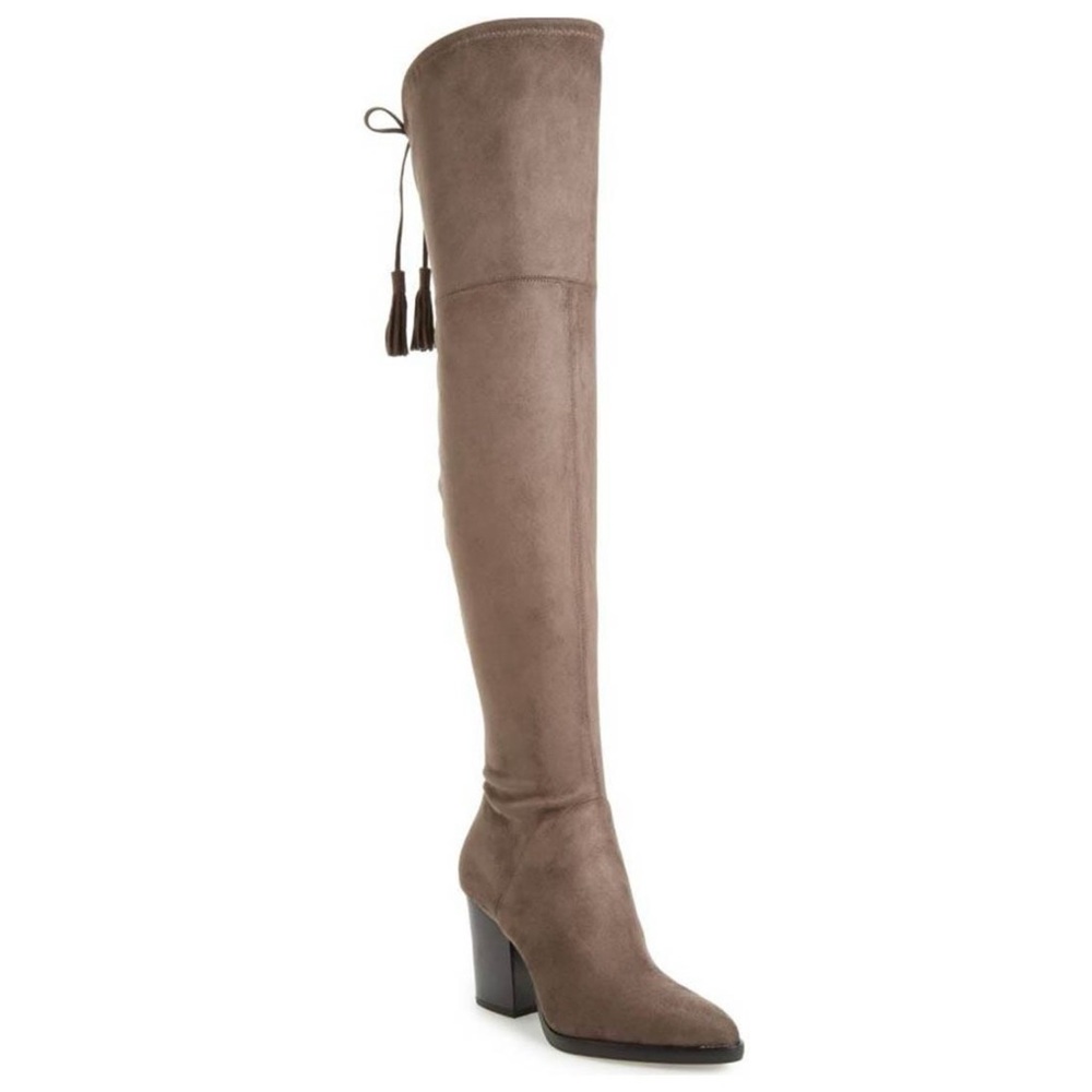 MARC FISHER Alina Genuine Suede Over the Knee Tassel Tie Thigh High Heeled Boots